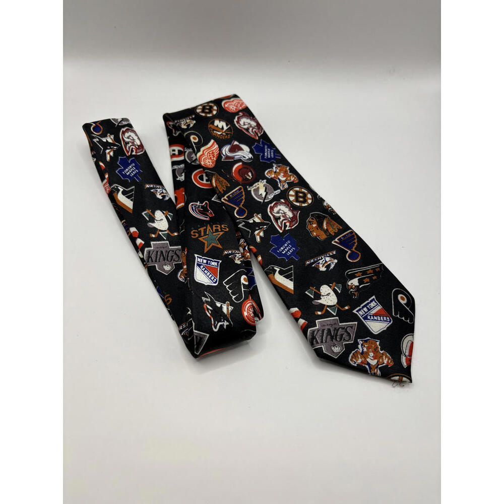Vintage NHL Team Hockey Playoffs Logos Tie - Black Men's Silk